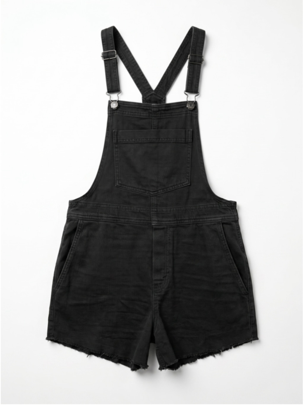 AERIE Shortalls Denim Black Short Distressed Overalls, Sz XS